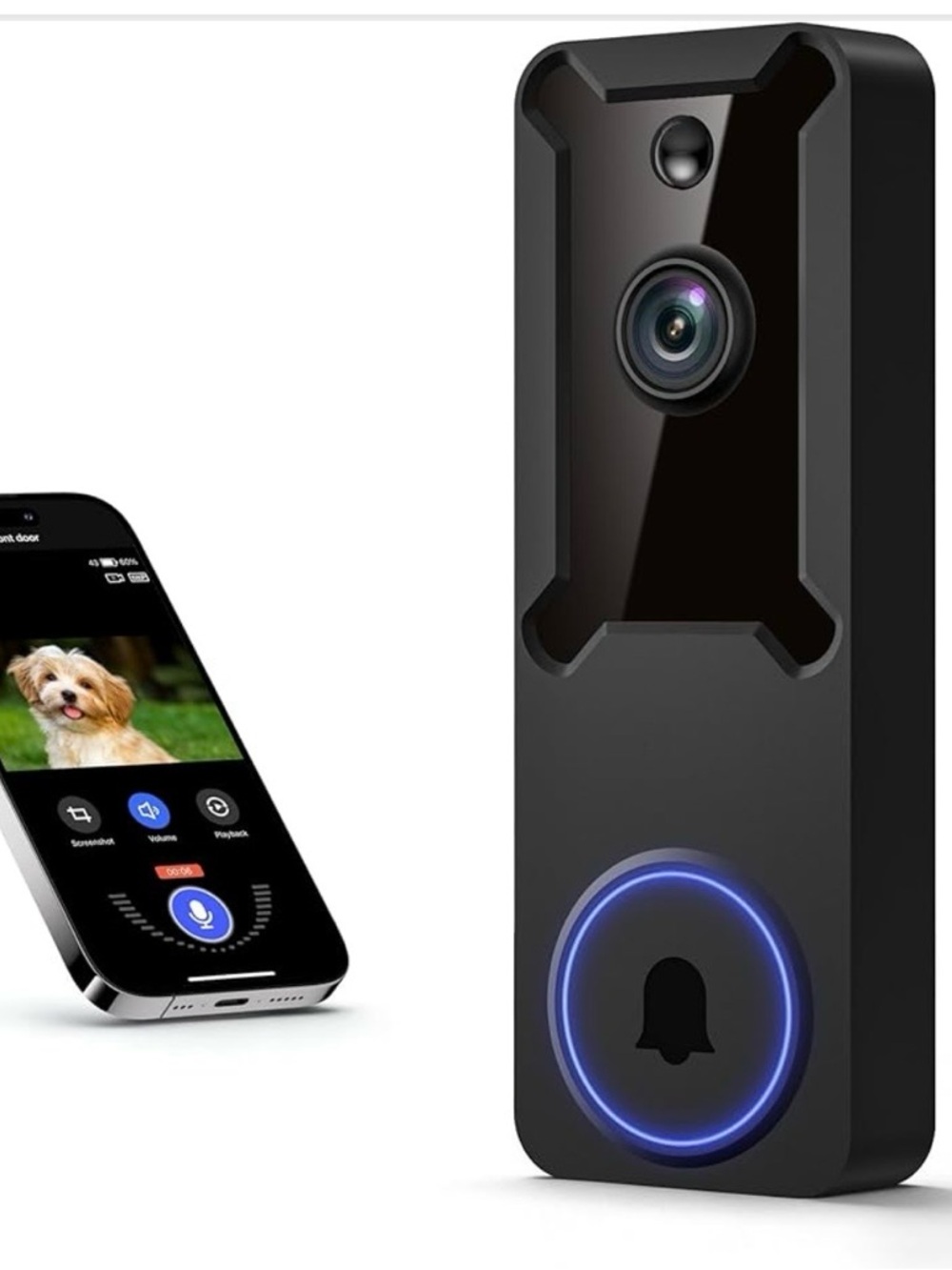 Smart Video Doorbell with Night Vision - Black